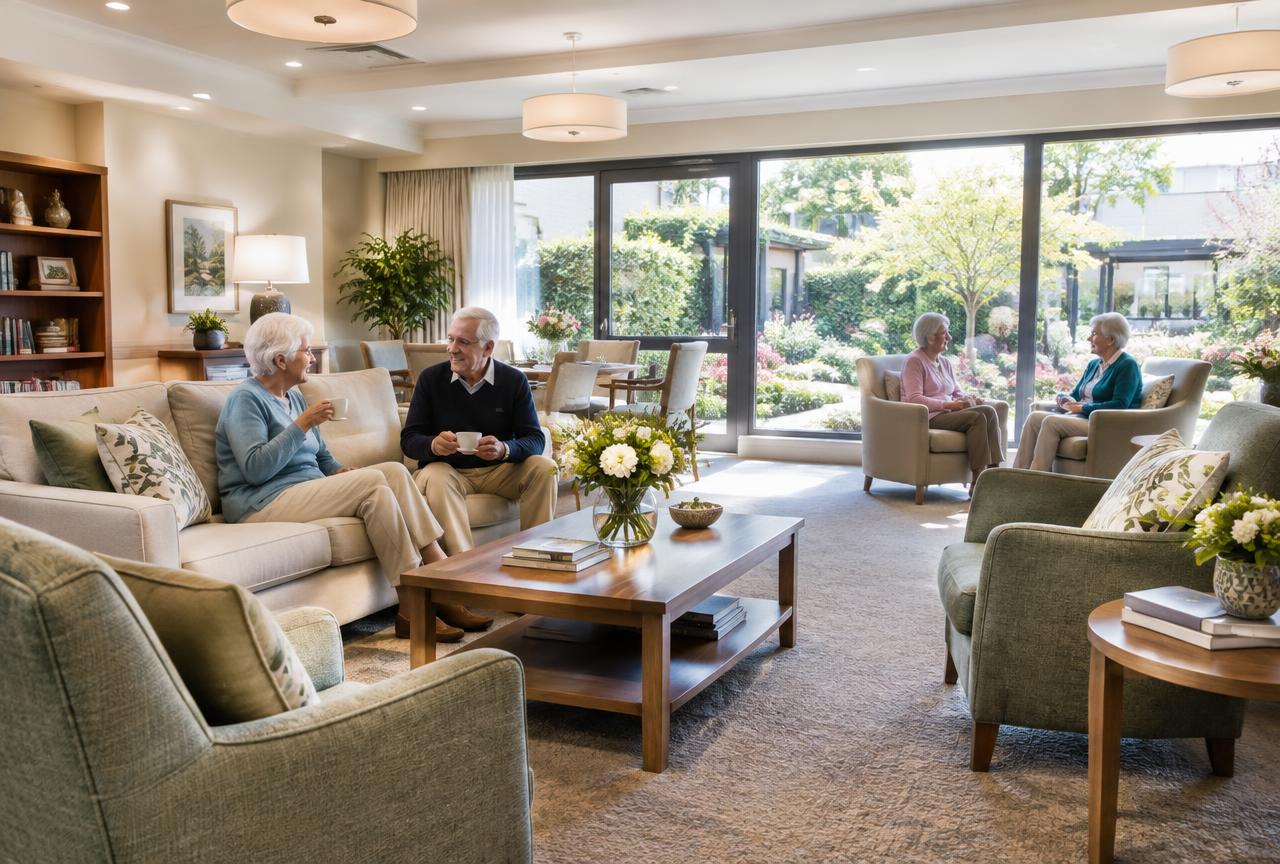 Warm retirement living community lounge