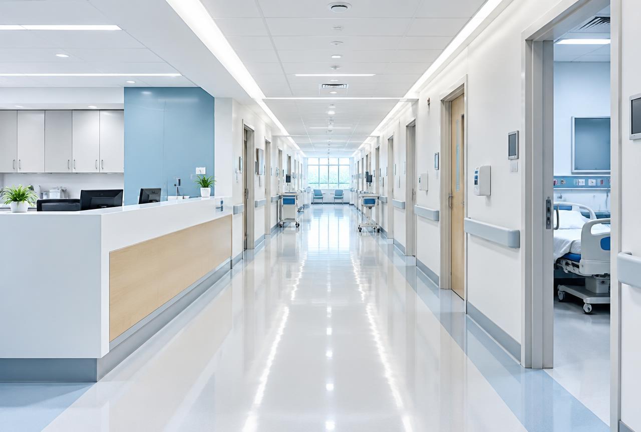 Clean modern hospital corridor